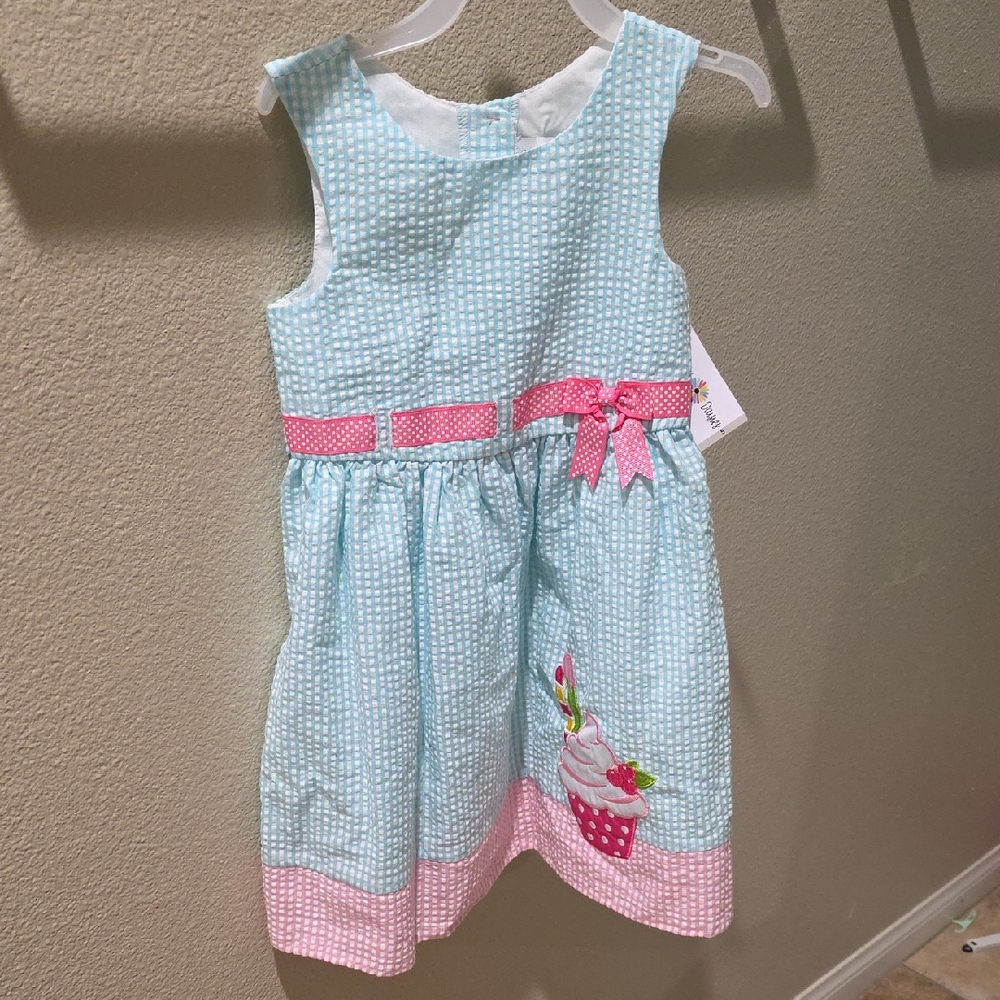 Aqua Blue and Pink Striped Dress